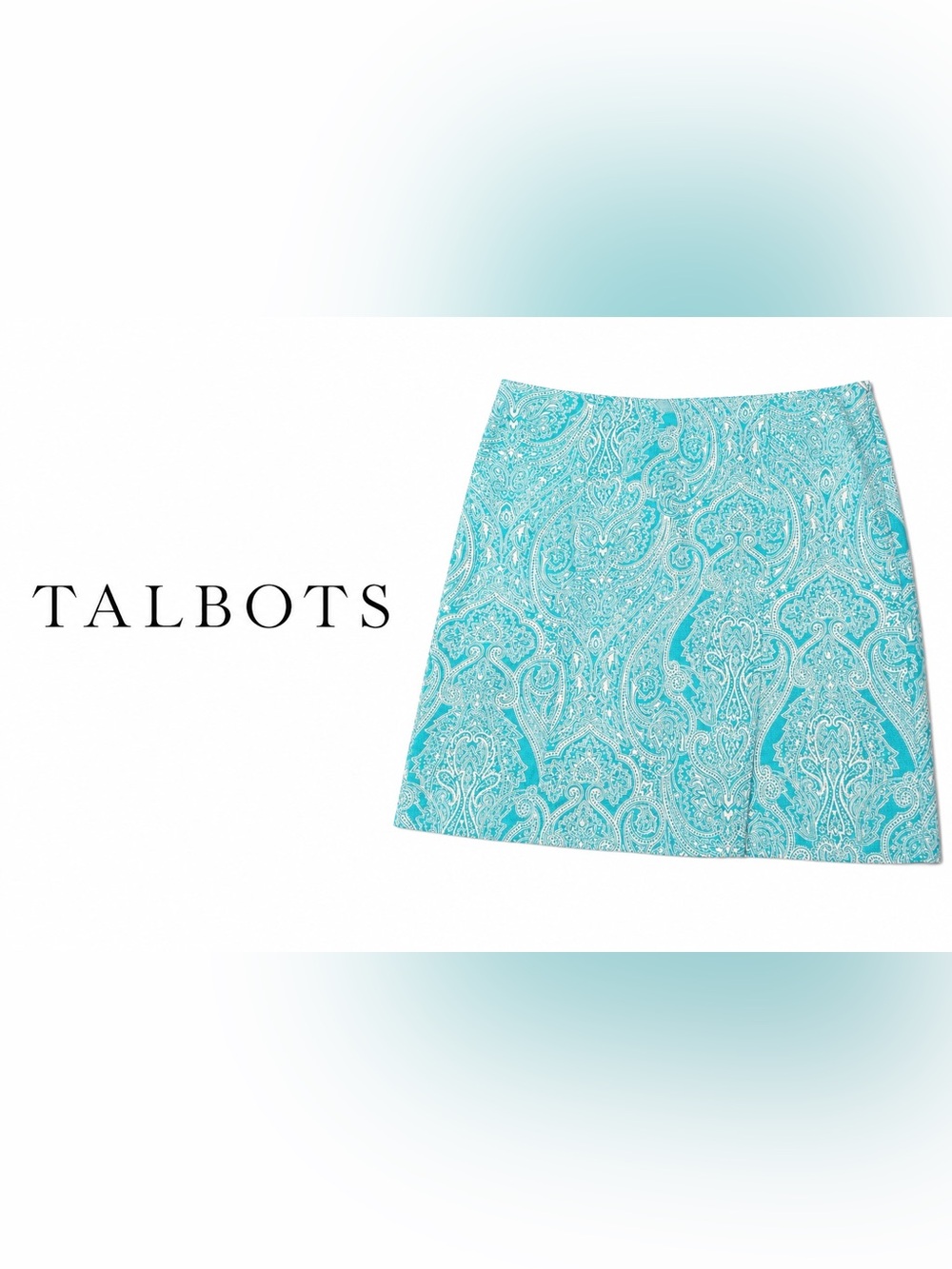 Talbots Aqua Paisley A-Line Skirt Classic Preppy Spring Summer Skirt